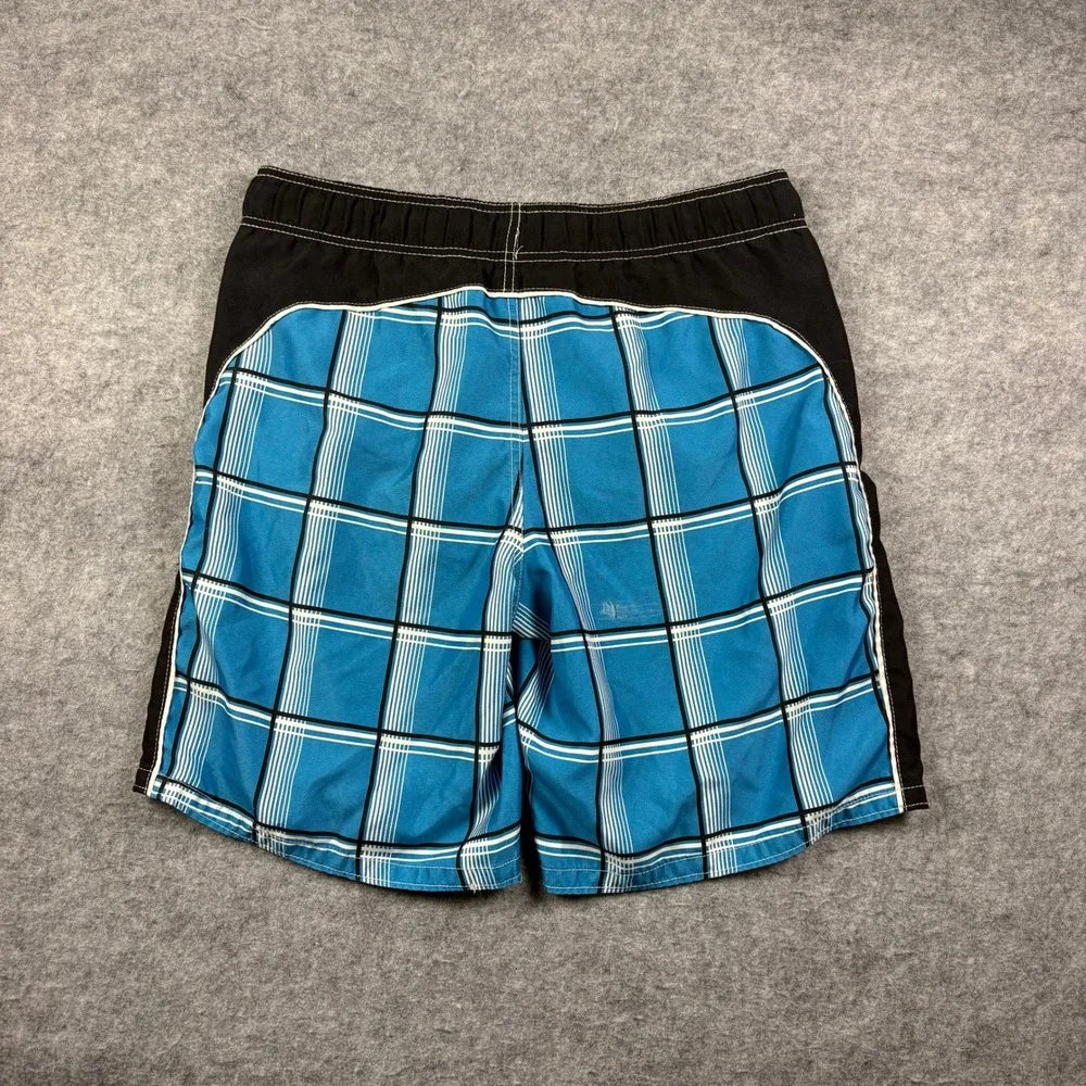 Ocean Pacific Mens Plaid Board Shorts Blue Black Surf Swim Trunks Size S 28-30